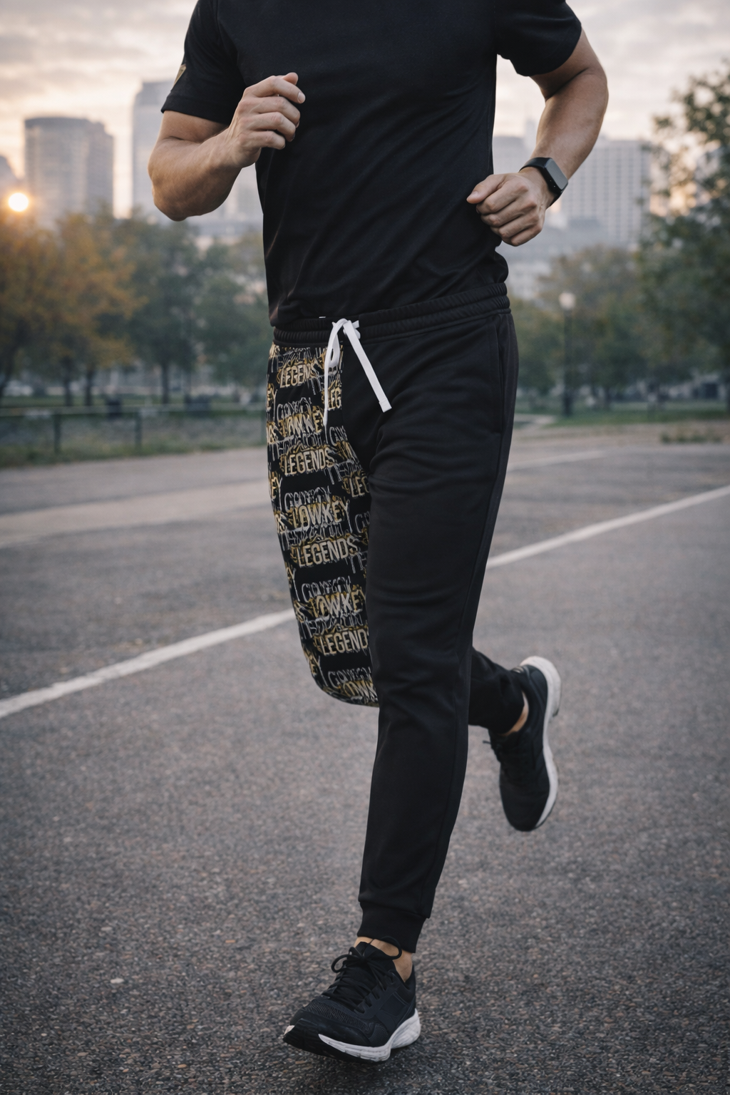 Legends Athletic Joggers — Black & Gold All-Over Print