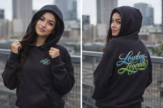 Lowkey Legends Neon Script Hoodie — Retro Script Graphic Pullover By Lydia B.